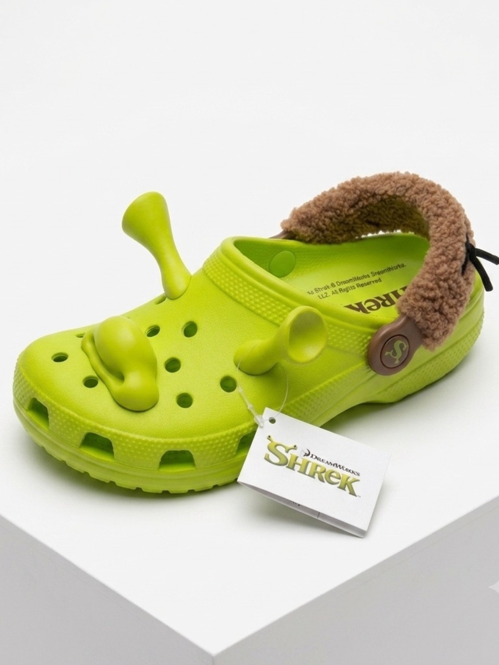 NWT Crocs Limited Edition Shrek Lime Green Foam Clog Cozy Strap Sz- J-5 W-7 M-5